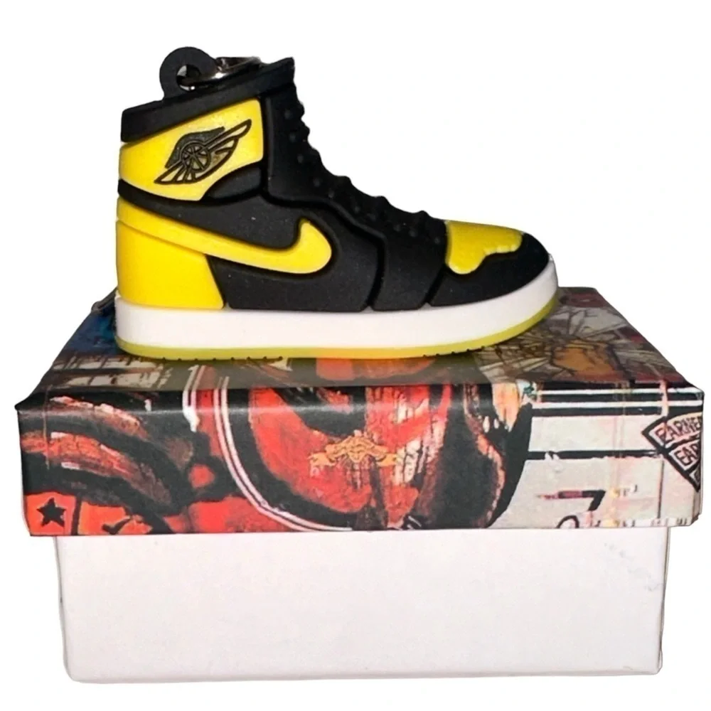 Air Jordan 1 High Top Nike Key Chain/ Bag Charm Black/Yelllow/White, Comes w/box